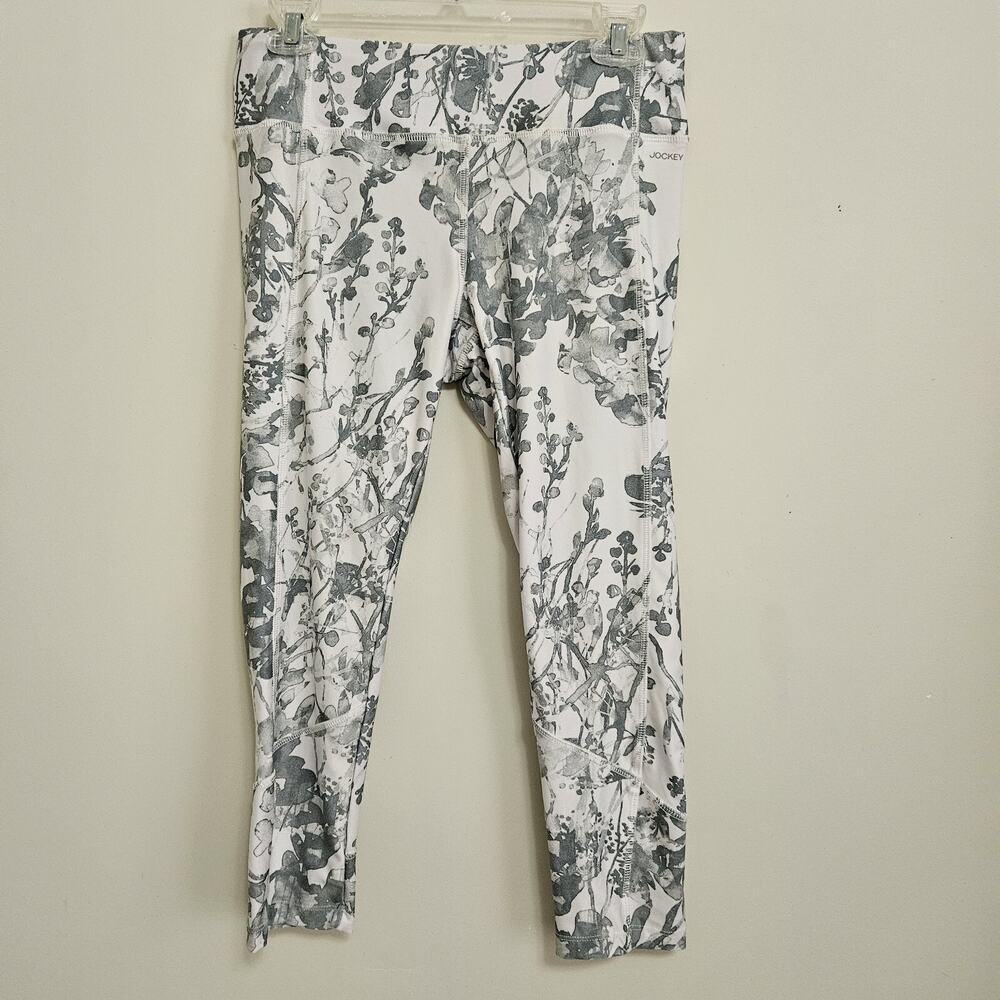 Jockey Activewear Workout Yoga Capri Womens Leggings Gray Floral Size Small EUC